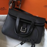 Hermes Halzan 31cm Bag Clemence Leather WAX In Black High