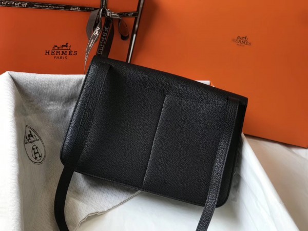 Hermes Halzan 31cm Bag Clemence Leather WAX In Black High