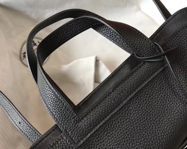 Hermes Halzan 31cm Bag Clemence Leather WAX In Black High