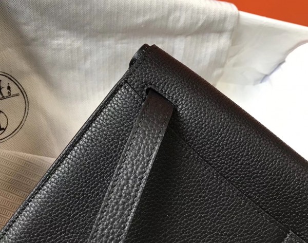 Hermes Halzan 31cm Bag Clemence Leather WAX In Black High