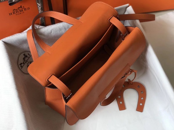 Hermes Halzan 31cm Bag Clemence Leather WAX In Orange High