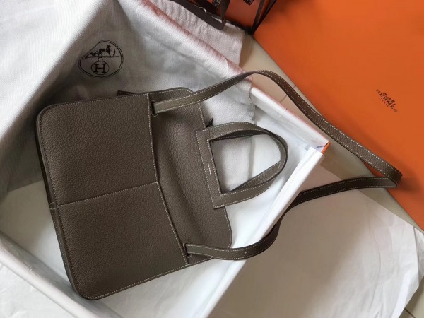 Hermes Halzan 31cm Bag Clemence Leather WAX In Etoupe High