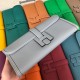 Hermes Jige Elan 29 Clutch Bag Epsom Leather WAX Grey Blue High