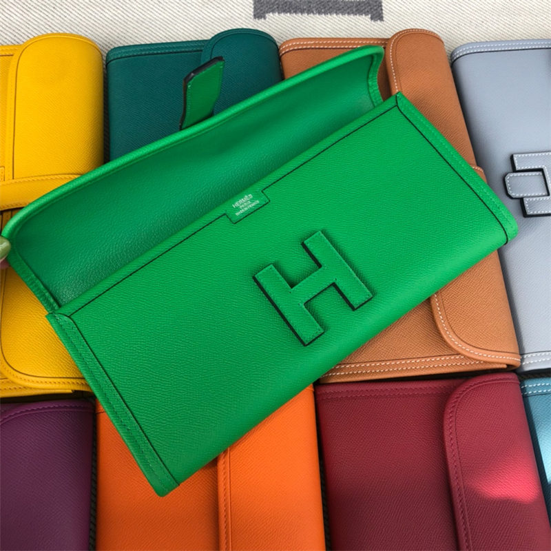 Hermes Jige Elan 29 Clutch Bag Epsom Leather WAX Green High