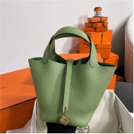 Hermes Picotin Lock 18/22 Bag Togo Leather In Vert Criquet-Gold WAX High