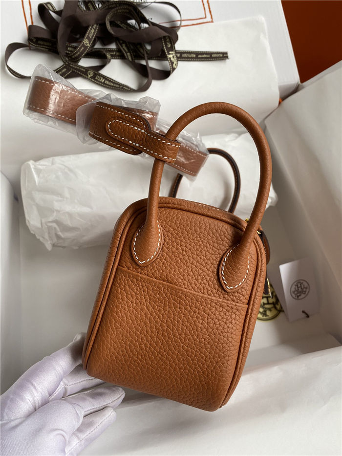 Hermes Lindy Mini Bag Clemence Leather In Tan WAX High