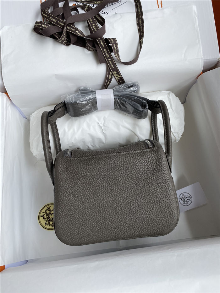 Hermes Lindy Mini Bag Clemence Leather In Dk-Grey WAX High