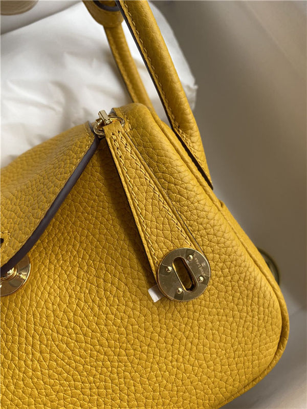 Hermes Lindy Mini Bag Clemence Leather In Yellow WAX High