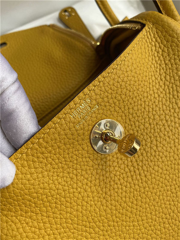 Hermes Lindy Mini Bag Clemence Leather In Yellow WAX High