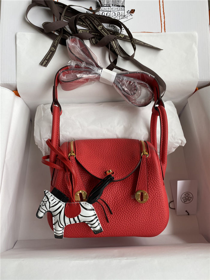 Hermes Lindy Mini Bag Clemence Leather In Red WAX High