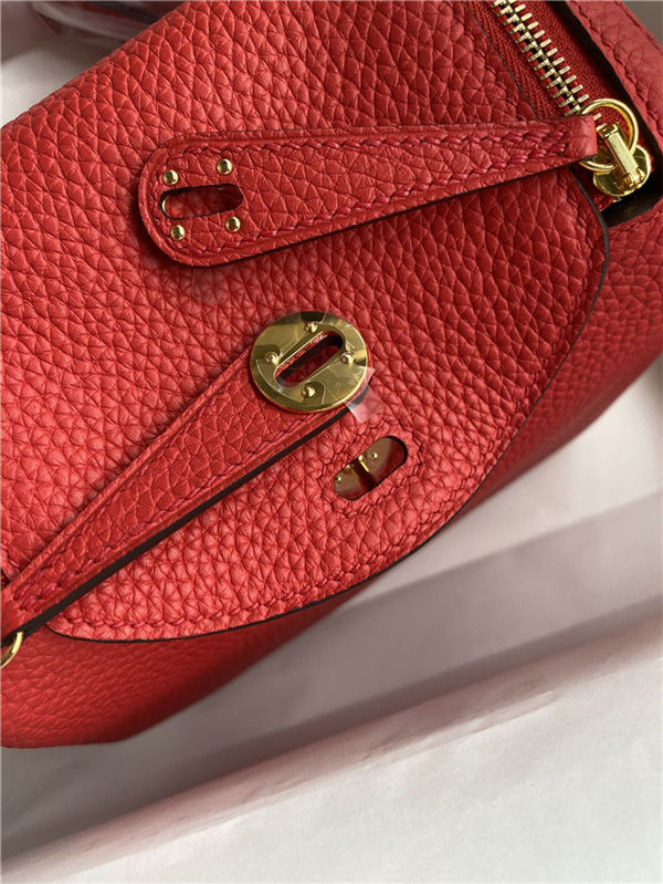 Hermes Lindy Mini Bag Clemence Leather In Red WAX High