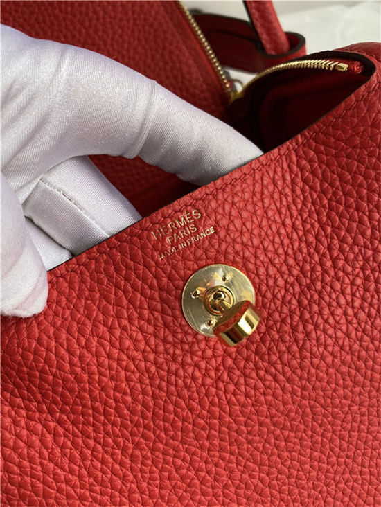 Hermes Lindy Mini Bag Clemence Leather In Red WAX High