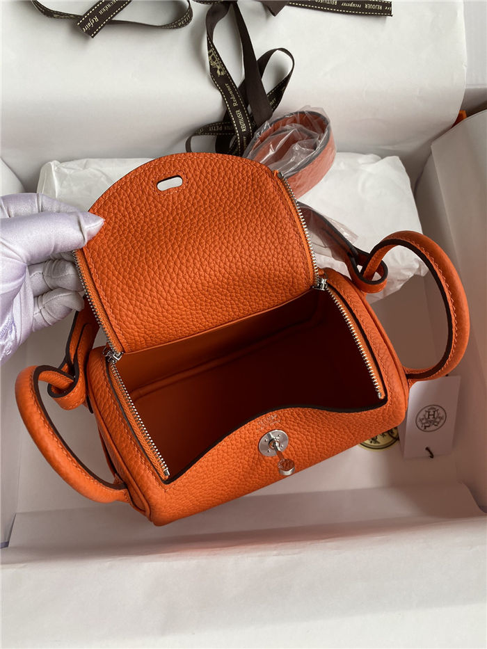 Hermes Lindy Mini Bag Clemence Leather In Orange WAX High