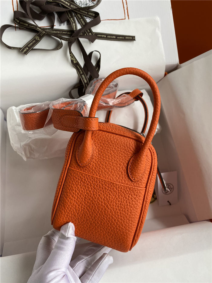 Hermes Lindy Mini Bag Clemence Leather In Orange WAX High