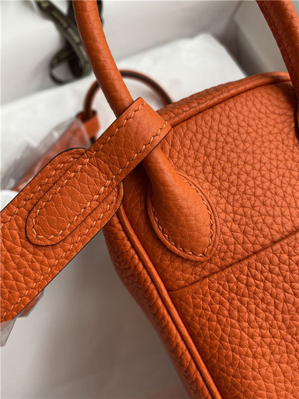 Hermes Lindy Mini Bag Clemence Leather In Orange WAX High