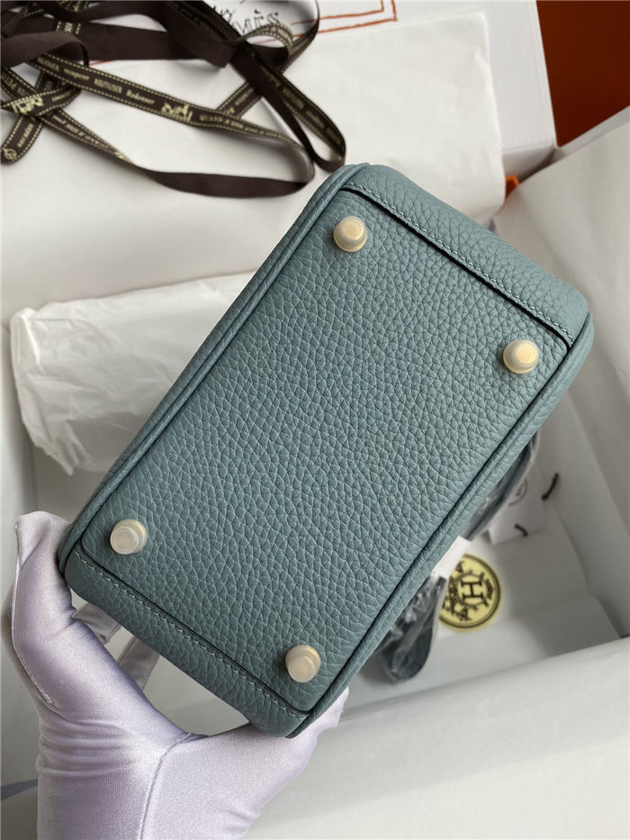 Hermes Lindy Mini Bag Clemence Leather In Grey-Blue WAX High