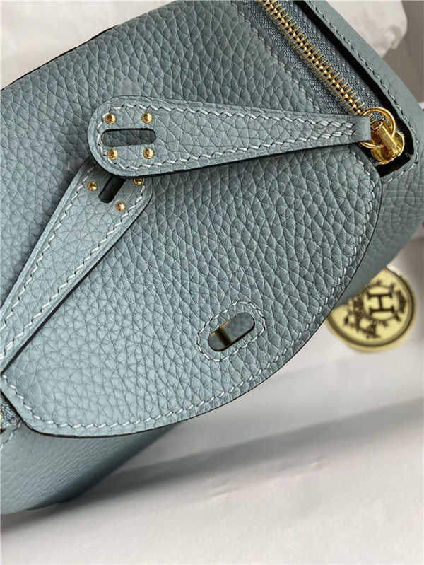 Hermes Lindy Mini Bag Clemence Leather In Grey-Blue WAX High