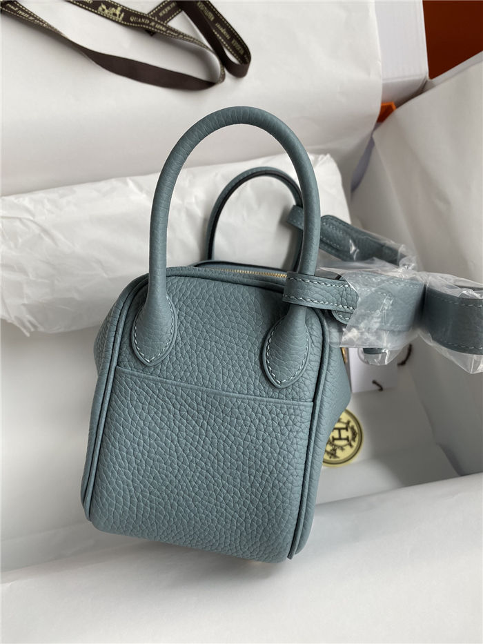 Hermes Lindy Mini Bag Clemence Leather In Grey-Blue WAX High