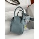 Hermes Lindy Mini Bag Clemence Leather In Grey-Blue WAX High