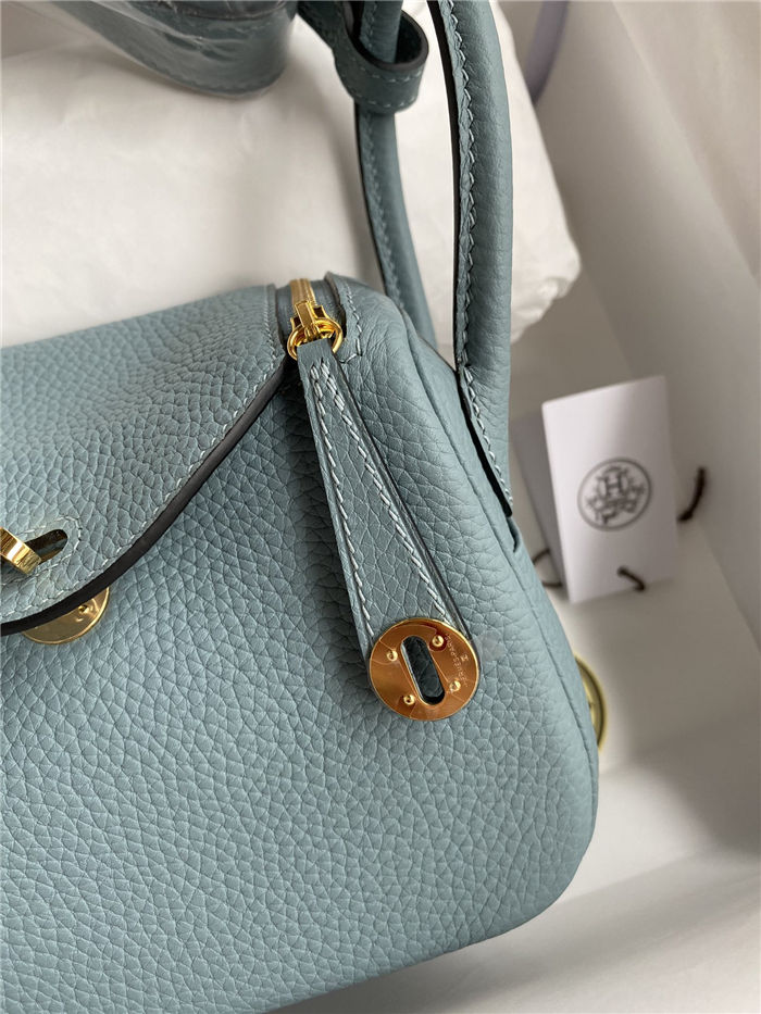 Hermes Lindy Mini Bag Clemence Leather In Grey-Blue WAX High