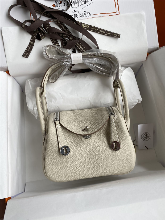 Hermes Lindy Mini Bag Clemence Leather In Cream WAX High