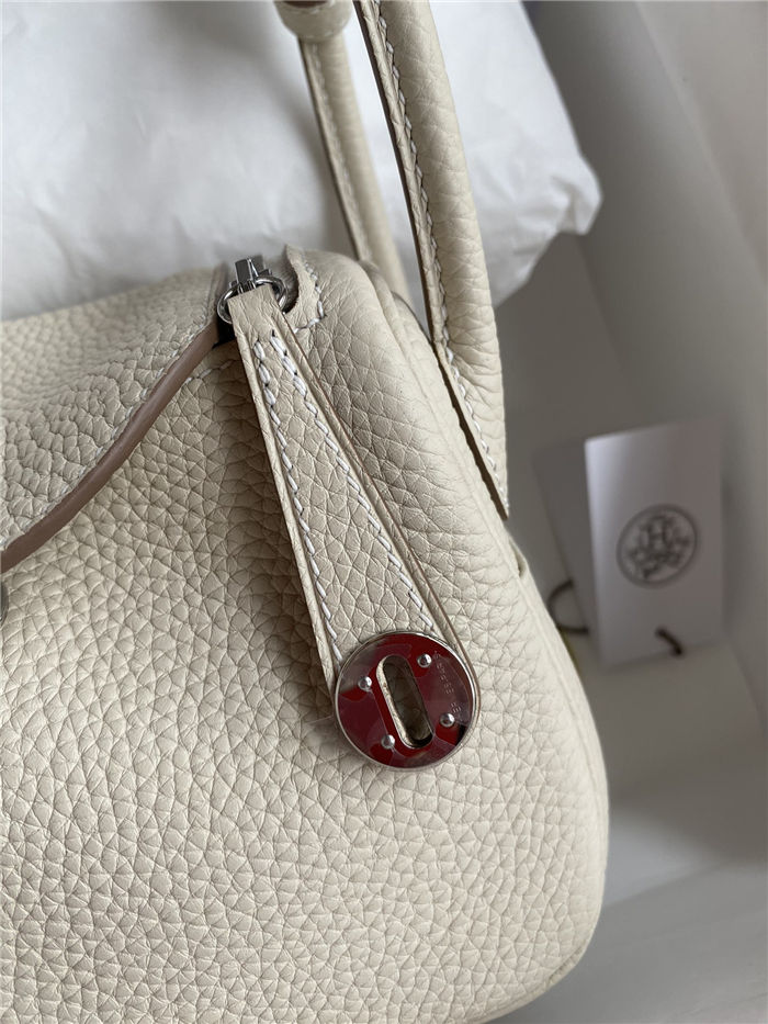 Hermes Lindy Mini Bag Clemence Leather In Cream WAX High