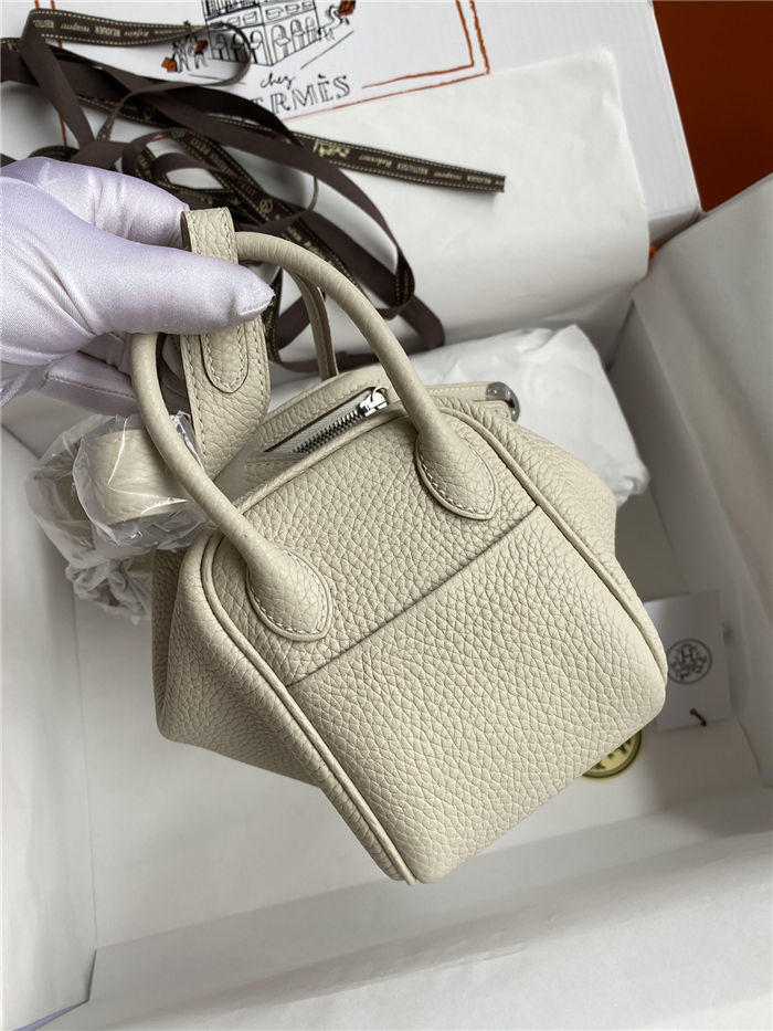 Hermes Lindy Mini Bag Clemence Leather In Cream WAX High