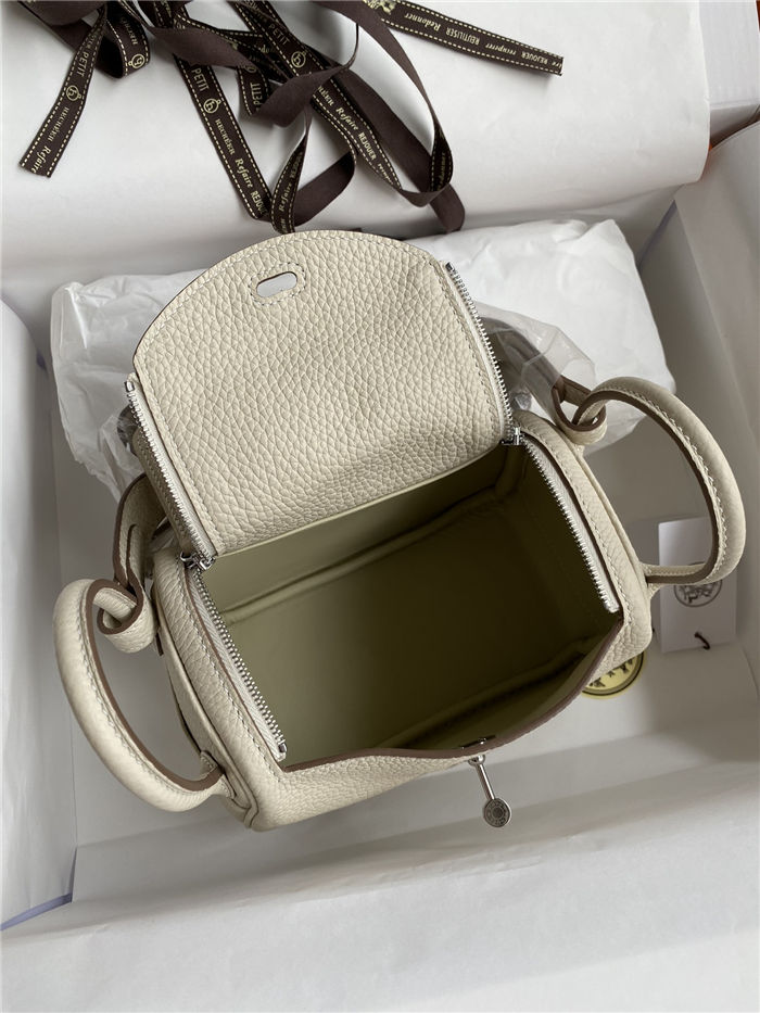 Hermes Lindy Mini Bag Clemence Leather In Cream WAX High