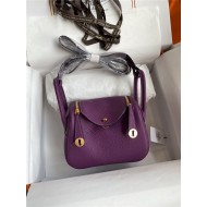 Hermes Lindy Mini Bag Clemence Leather In Purple WAX High