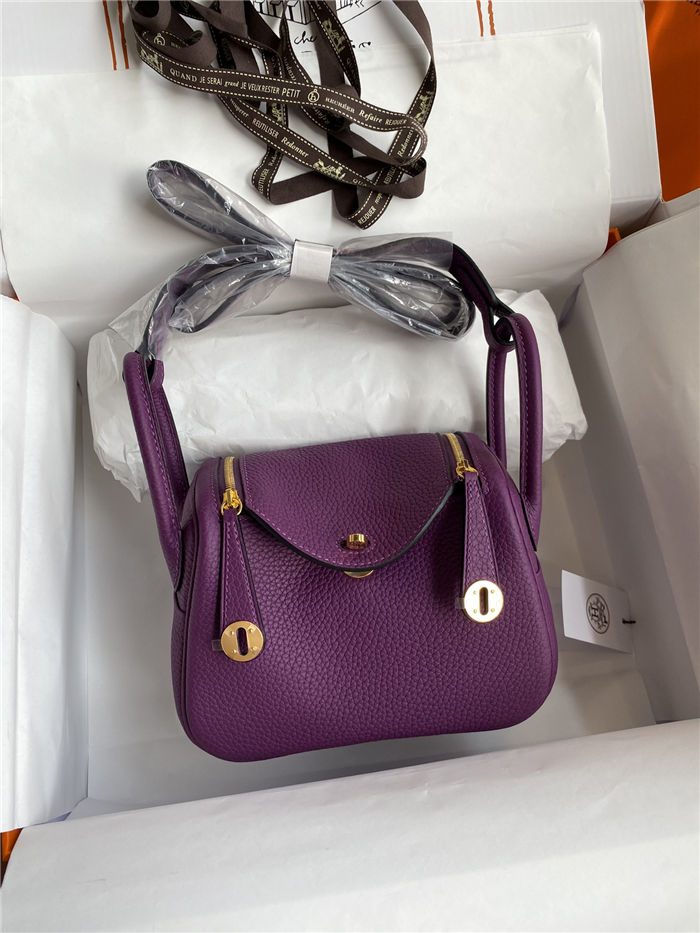 Hermes Lindy Mini Bag Clemence Leather In Purple WAX High