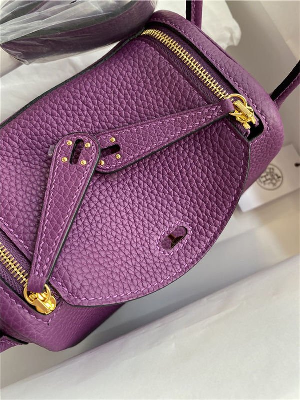 Hermes Lindy Mini Bag Clemence Leather In Purple WAX High