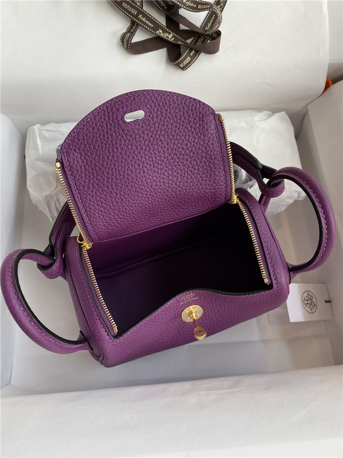 Hermes Lindy Mini Bag Clemence Leather In Purple WAX High