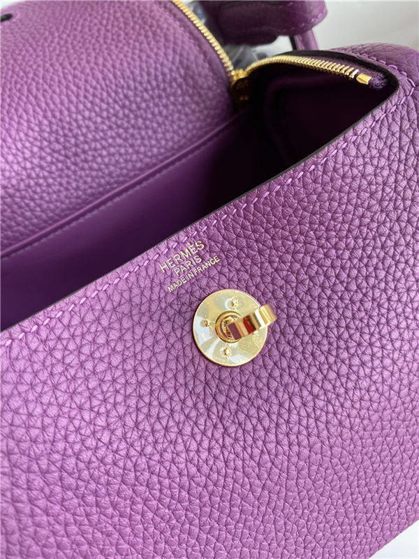 Hermes Lindy Mini Bag Clemence Leather In Purple WAX High