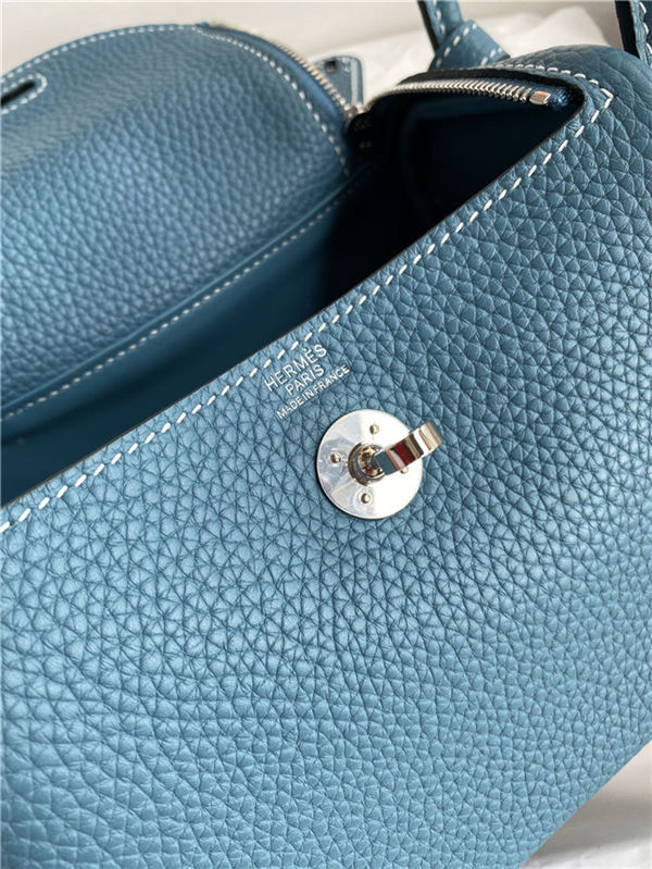 Hermes Lindy Mini Bag Clemence Leather In Denim Blue WAX High