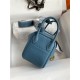 Hermes Lindy Mini Bag Clemence Leather In Denim Blue WAX High