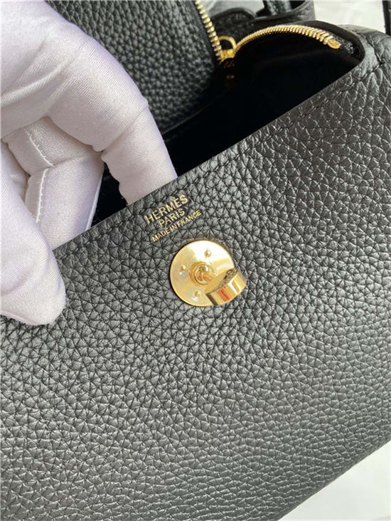 Hermes Lindy Mini Bag Clemence Leather In Black WAX High