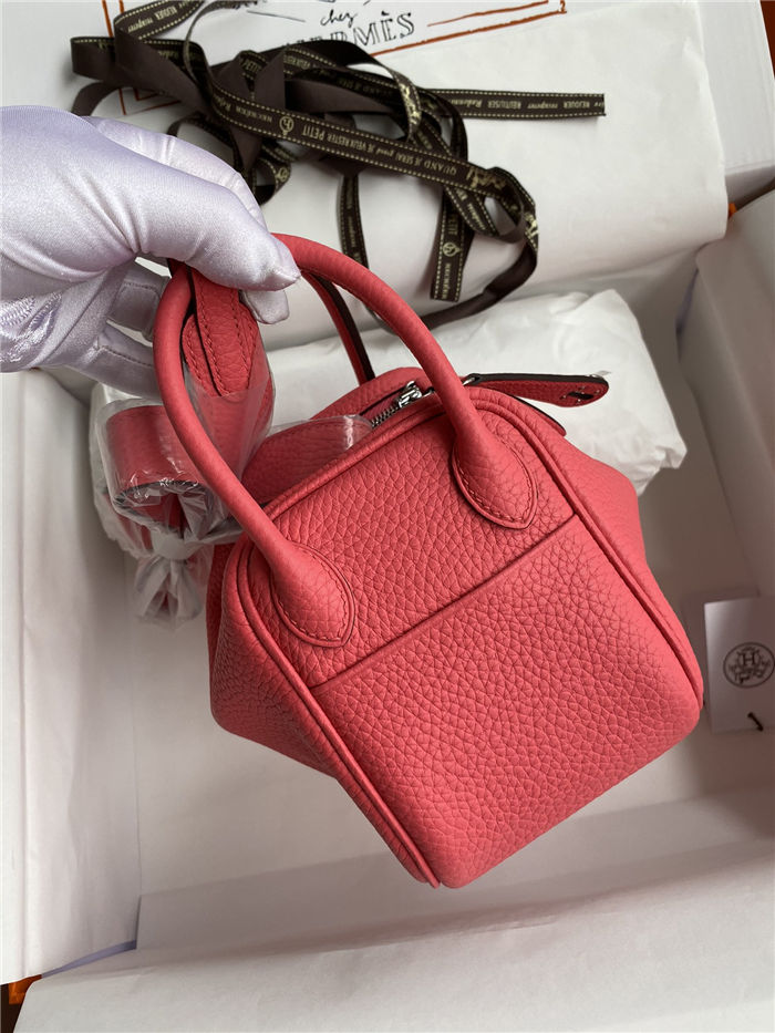 Hermes Lindy Mini Bag Clemence Leather In Rose Red WAX High