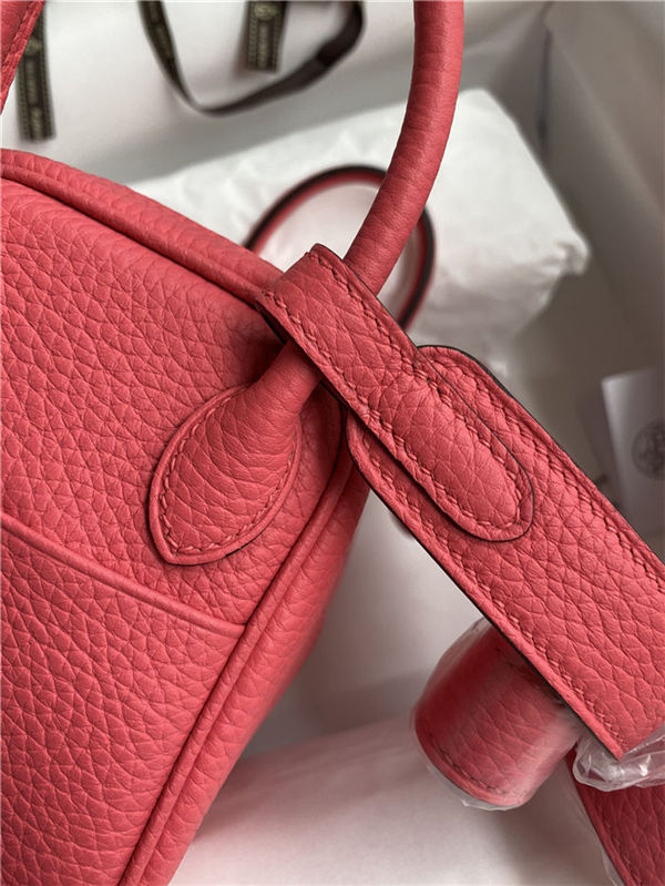 Hermes Lindy Mini Bag Clemence Leather In Rose Red WAX High