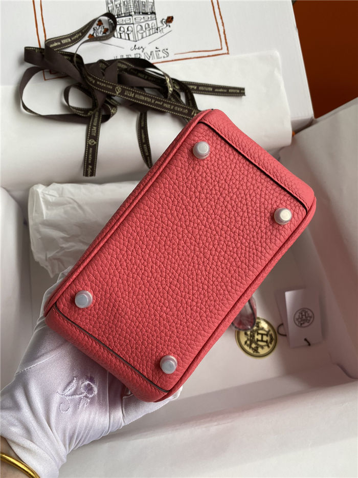 Hermes Lindy Mini Bag Clemence Leather In Rose Red WAX High