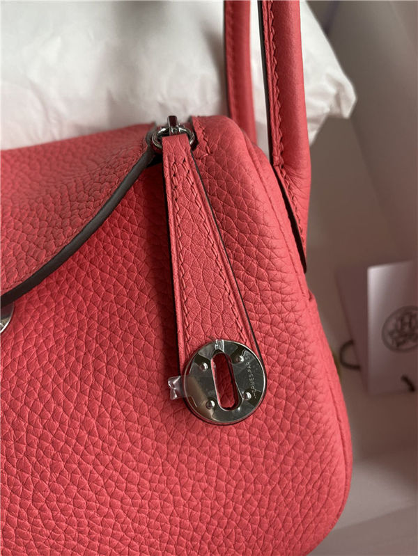 Hermes Lindy Mini Bag Clemence Leather In Rose Red WAX High