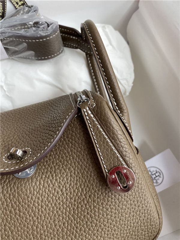 Hermes Lindy Mini Bag Clemence Leather In Etoupe WAX High