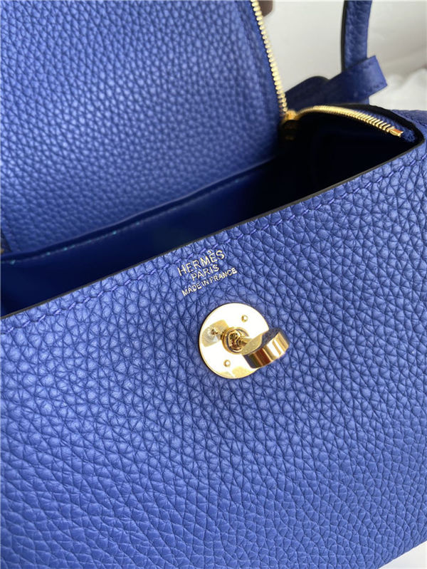 Hermes Lindy Mini Bag Clemence Leather In Royal Blue WAX High