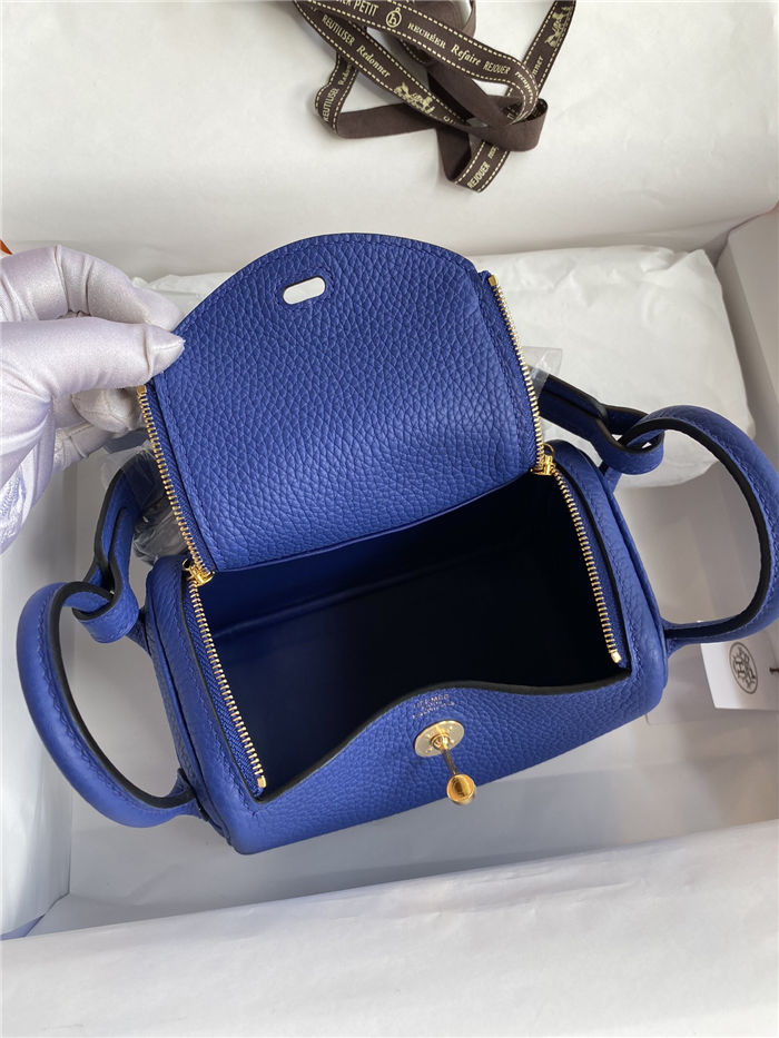 Hermes Lindy Mini Bag Clemence Leather In Royal Blue WAX High