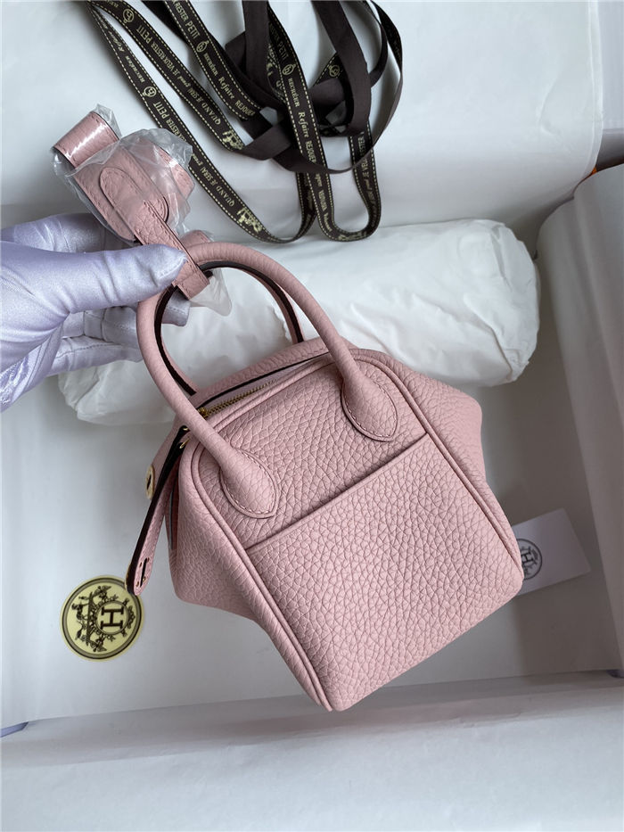 Hermes Lindy Mini Bag Clemence Leather In Pink WAX High