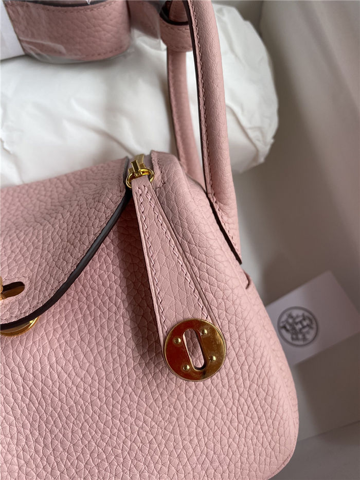 Hermes Lindy Mini Bag Clemence Leather In Pink WAX High