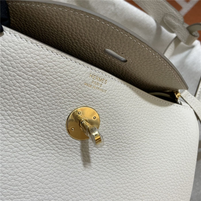 Hermes Lindy 26/30cm Bag Clemence Leather In Cream Gold-Metal WAX High