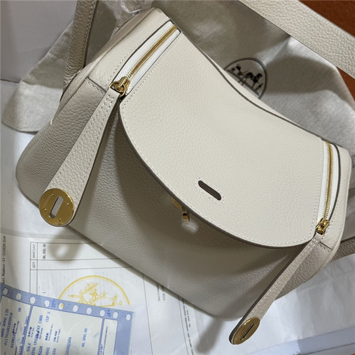 Hermes Lindy 26/30cm Bag Clemence Leather In Cream Gold-Metal WAX High