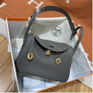 Hermes Lindy 26/30cm Bag Clemence Leather In Dk-Grey Gold-Metal WAX High