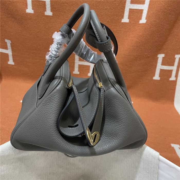 Hermes Lindy 26/30cm Bag Clemence Leather In Dk-Grey Gold-Metal WAX High