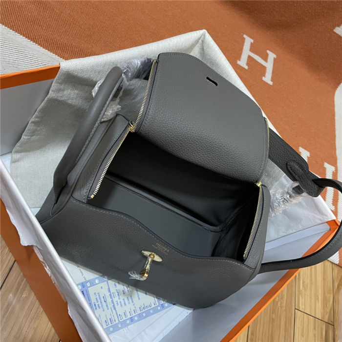 Hermes Lindy 26/30cm Bag Clemence Leather In Dk-Grey Gold-Metal WAX High